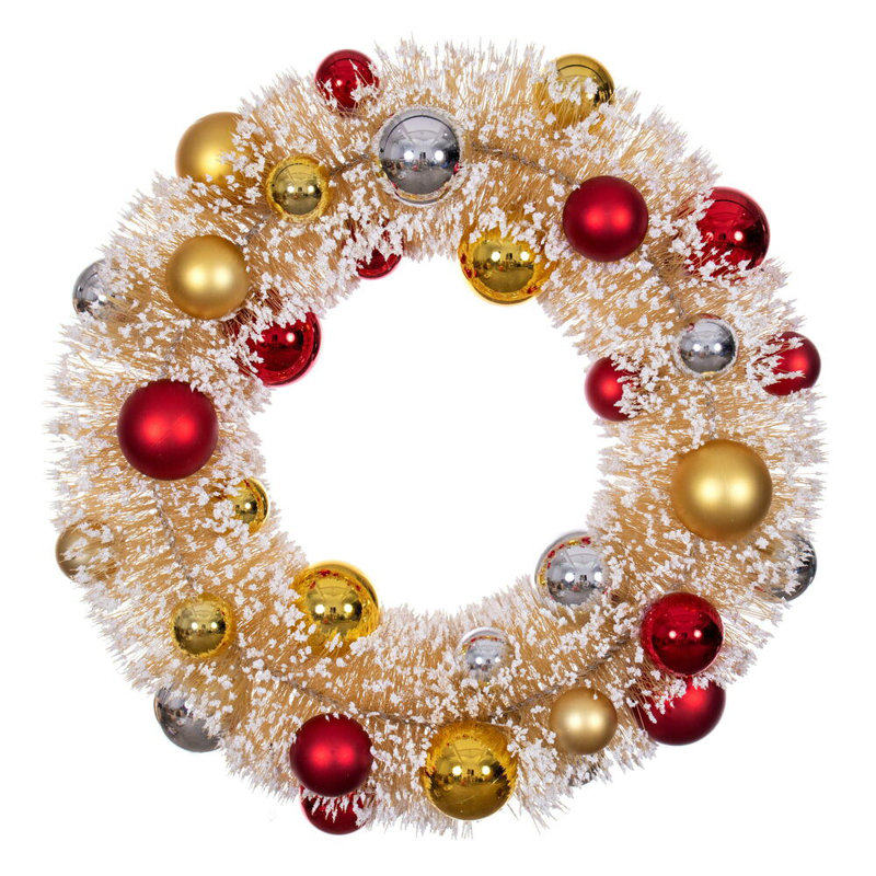  Boules de couronne givrées 18 po., Rouge / doré, Beige, H 5 po x l 18 po x P 18 po