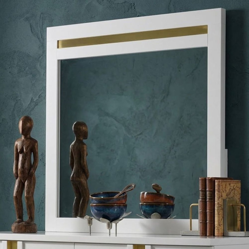 Miroir rectangulaire contemporain à cadre en bois Josiah White/Gold 41 po L x 40 po H