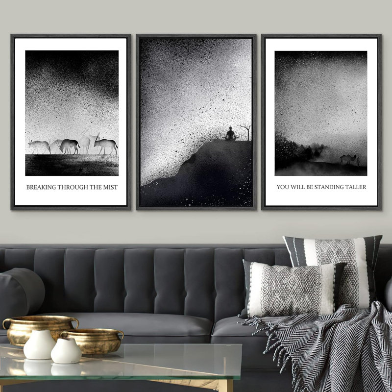 BAW " Motivational Typography " 3 - Pieces, Black Framed, 24" H x 48" W x 1.5" D