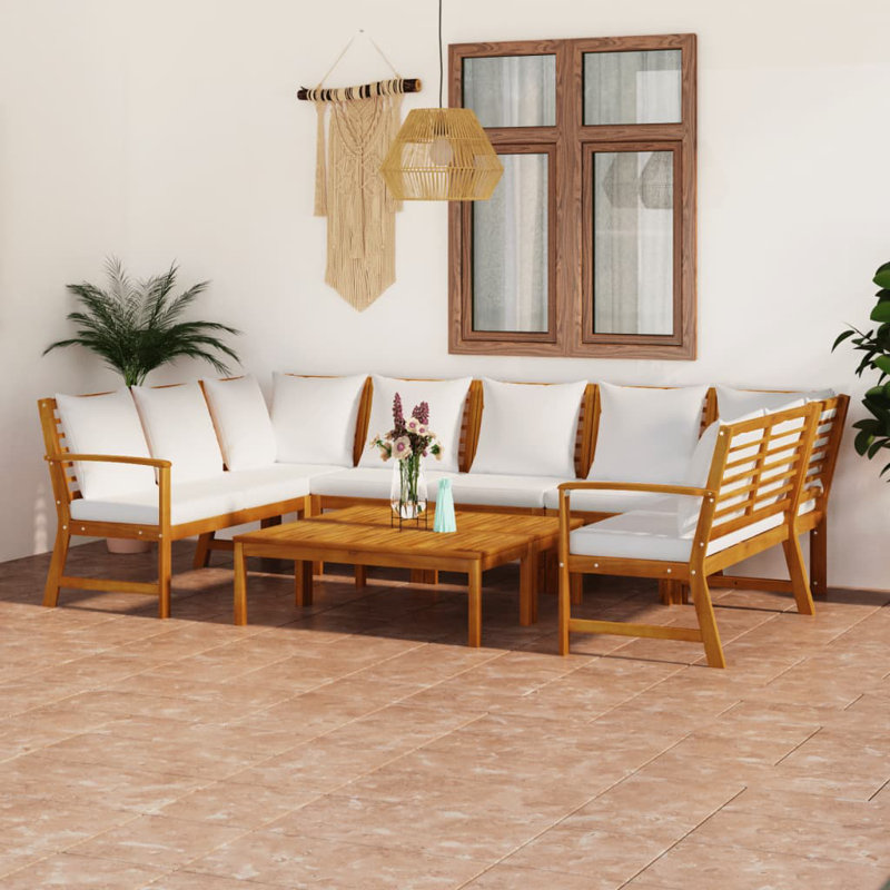 Chaise longue 9 pièces avec coussins, Crème