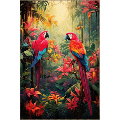 Multicolored Tapestry Design Forest And Parrot Pattern Vintage Decorative Rug