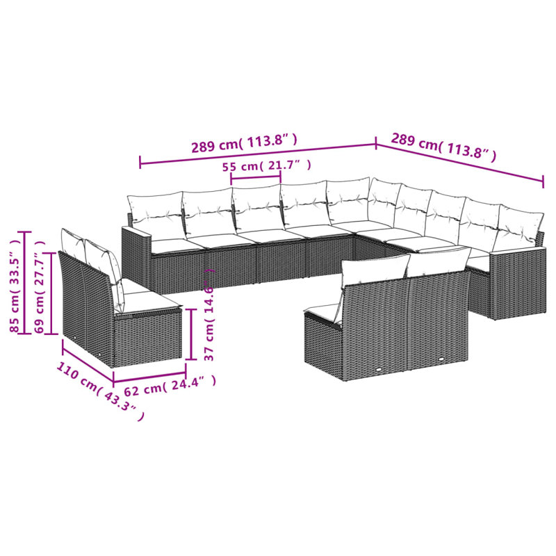 Ensemble de canapé de jardin Vidaxl, foncé