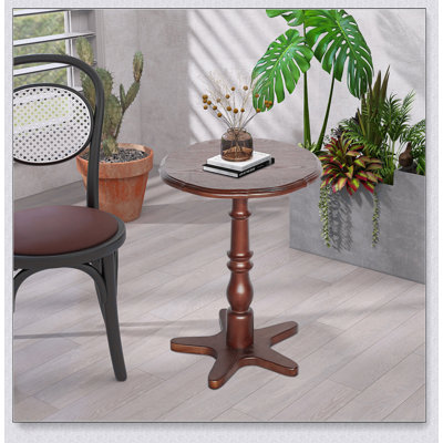 15.75 Inch Round Wooden Pedestal Side Table, Vintage Accent Nightstand For Living Room And Bedroom