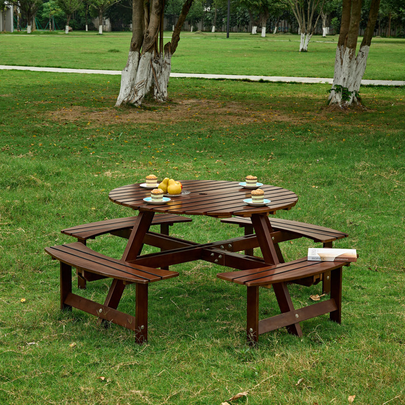 Table de pique-nique d'extérieur pour 8 personnes, Brun