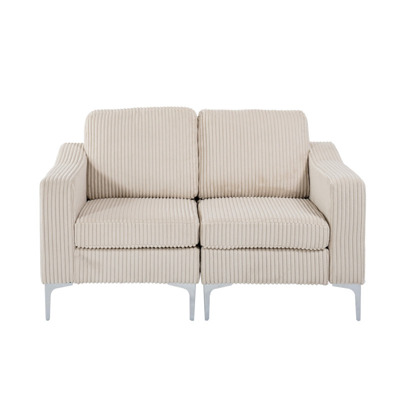 Modular Sectional Two-Seater Sofa, Beige Corduroy