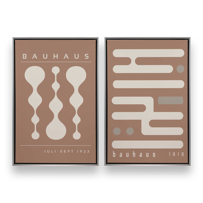 Ensemble rétro et rétro Bauhaus de 2 pièces brun, H 13 po x l 18 po, Cadre flottant en chrome poli