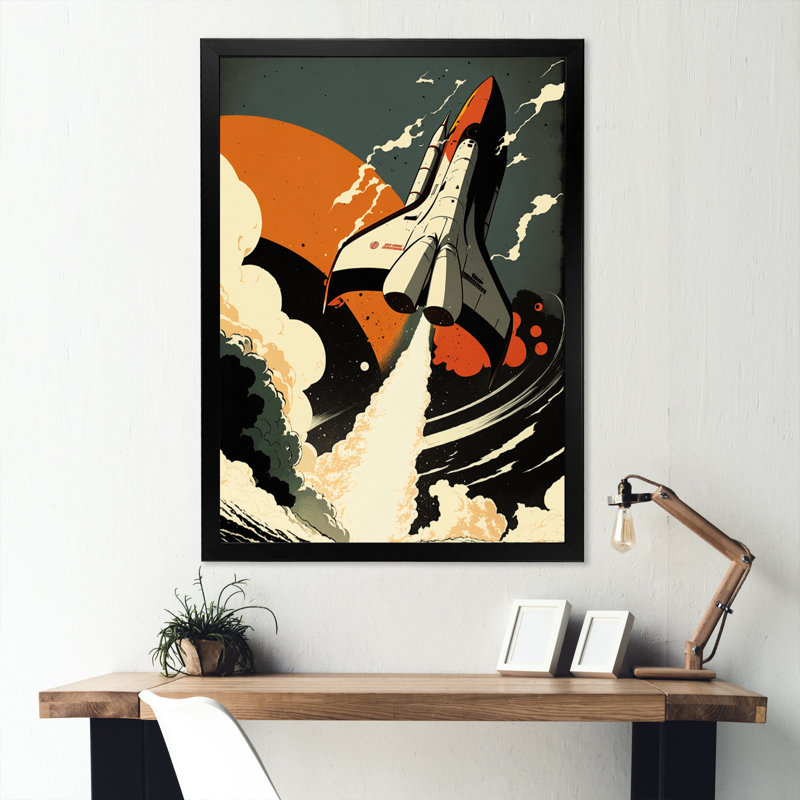" Space Shuttle ", Black Picture Framed, 12" W x 20" H