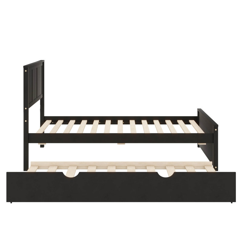 Twin Size Platform Bed With Underbed Twin Trundle Structure, Espresso