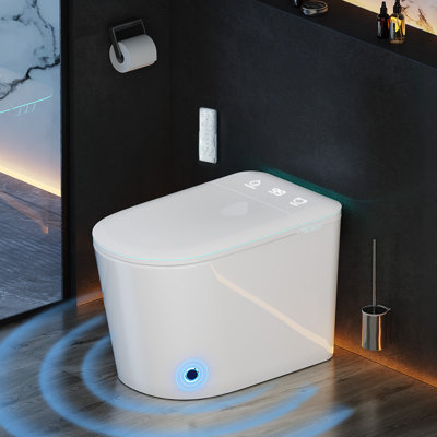 Toilette intelligente avec bidet intégré, toilette bidet avec siège chauffant et veilleuse, toilette moderne sans réservoir avec uv pour la salle de bain, toilettes une pièce à fermeture en douceur, sécheuse, capteur de pied