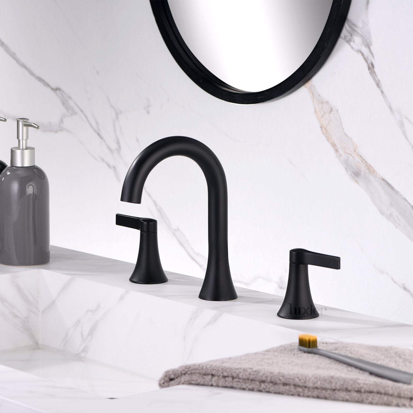 Widespread Bathroom Faucet with Drain Assembly, Matte Black