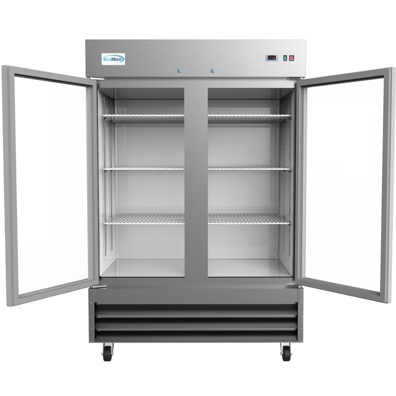 54'' Stainless Steel Double Door Commercial Refrigerator with Glass Doors