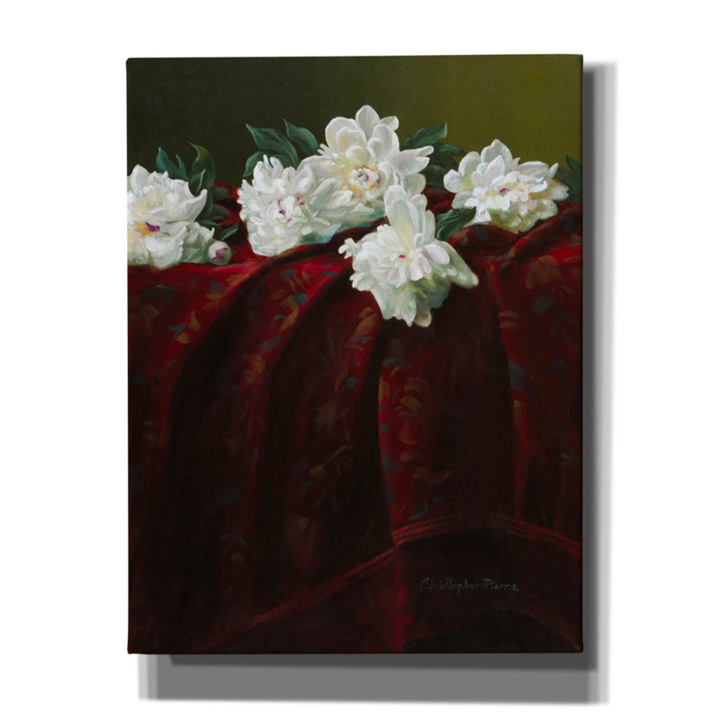 «Peony On Crimson» par Christopher Pierce, art mural sur toile, H 34 po x l 26 po x P 1,5 po