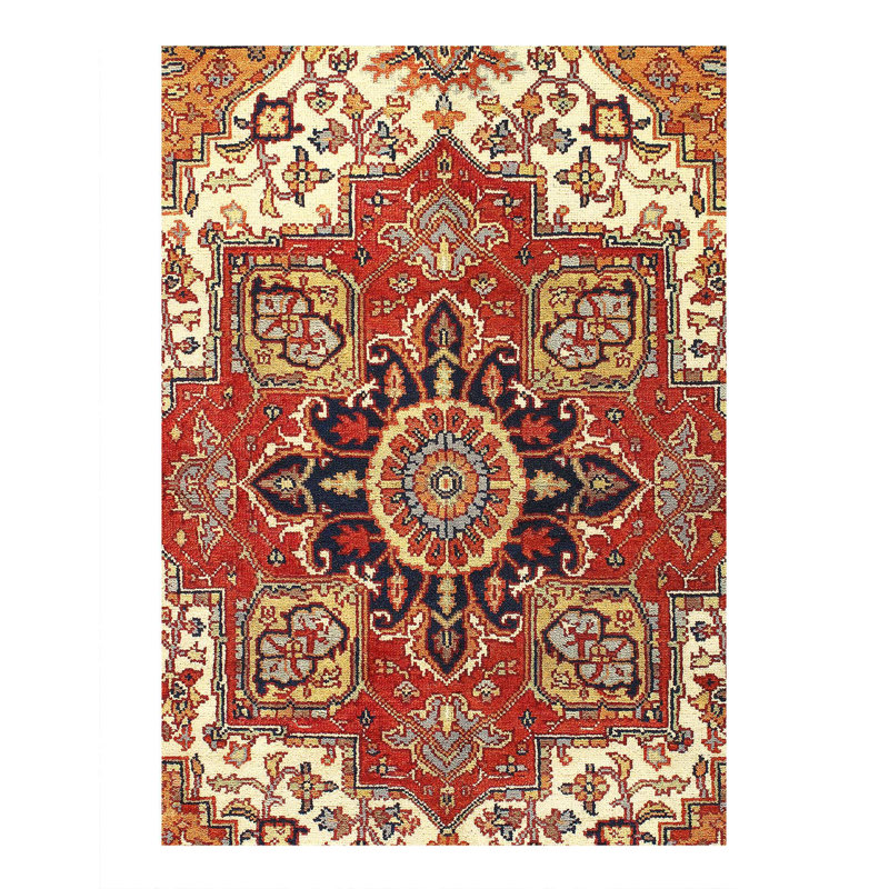 Tapis orange / rouge à motif oriental en laine / coton 8 pi 11 po x 5 pi 11 po Oriental