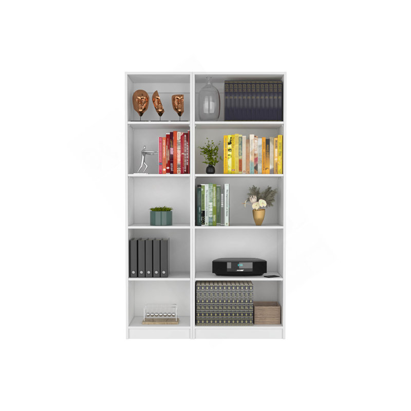 Ensemble de bibliothèque 2 pièces Kenyon, 42 po de largeur avec 10 tablettes, ensemble de salon blanc, Blanc