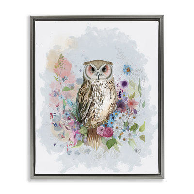 Art mural sur toile, hibou et guirlande florale par Fab Funky