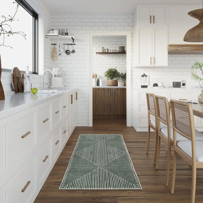 Priene - Indoor, Machine Washable Area Rug - 2'6"x7' Beige Green Home Carpet