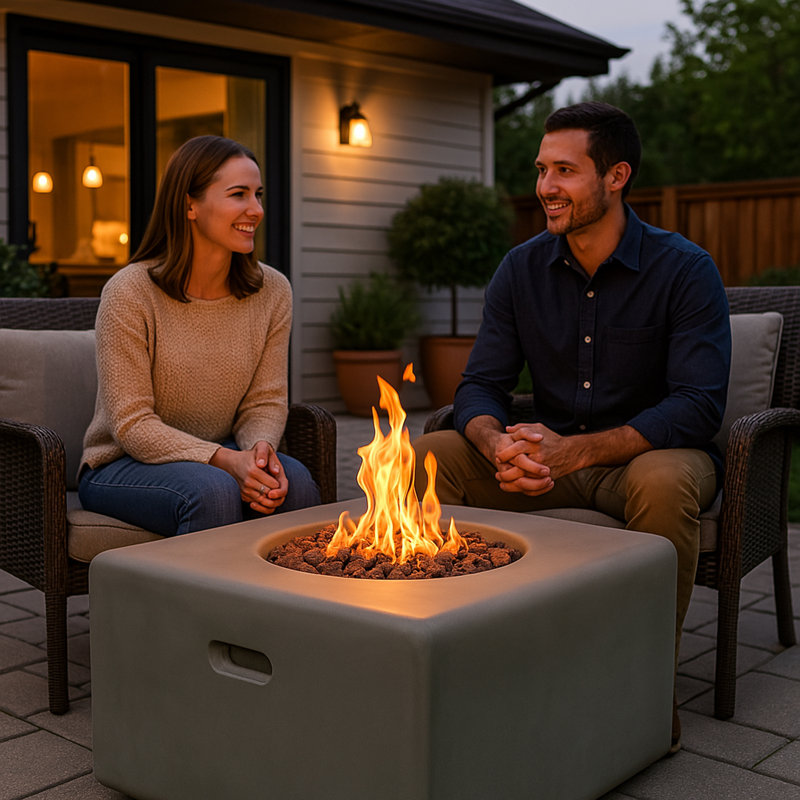 Lavish Garden & Patio Gas Fire Pit With Eco-Stone Finish, Dark Grey