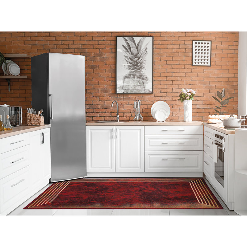 Ottomanson Athens Gradient Design With Multi-Line Borders Rubberback Rug, 3''3" X 5'', Red, Rectangle 3'3" x 5'