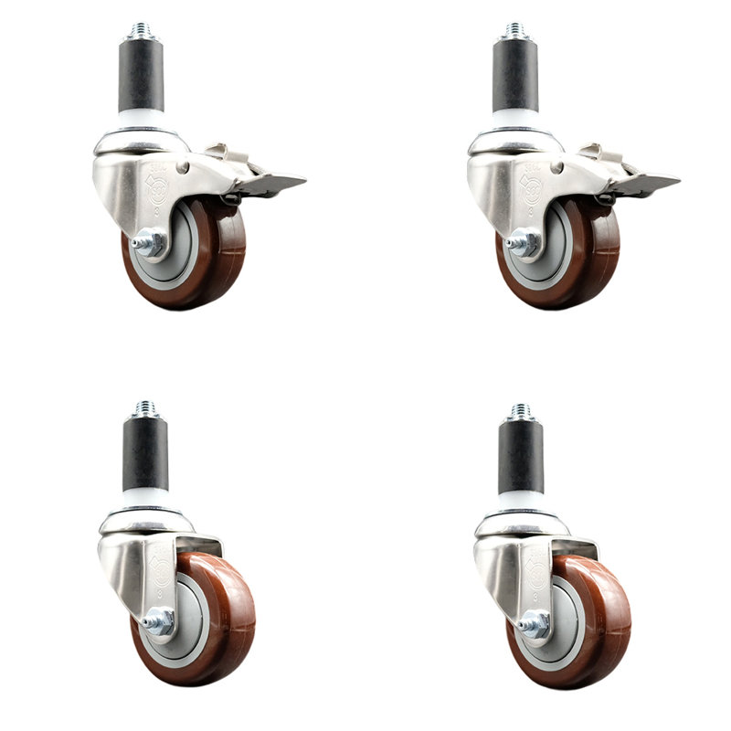 Ensemble de roulettes à tige pivotantes en polyuréthane de 3 pouces 316SS marron 1-3 / 8 pouces