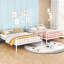 Lit superposé double au-dessus de grand lit double en blanc - garde-corps en fer simplifié inclus, peu encombrants et assemblage rapide-1248733667