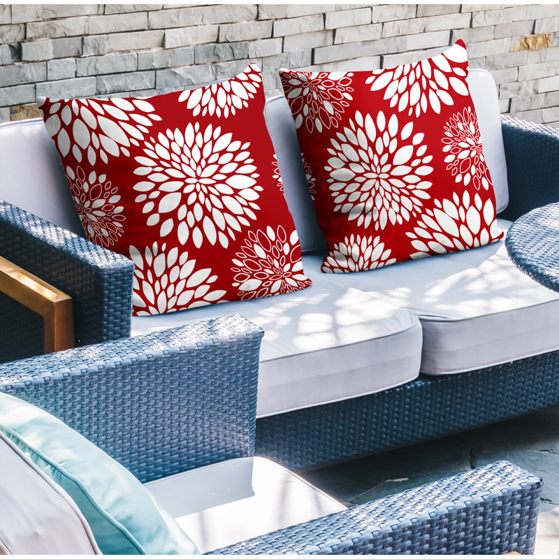 Floral Indoor/Outdoor Reversible Throw Pillow, Red, 15W" x 15H"
