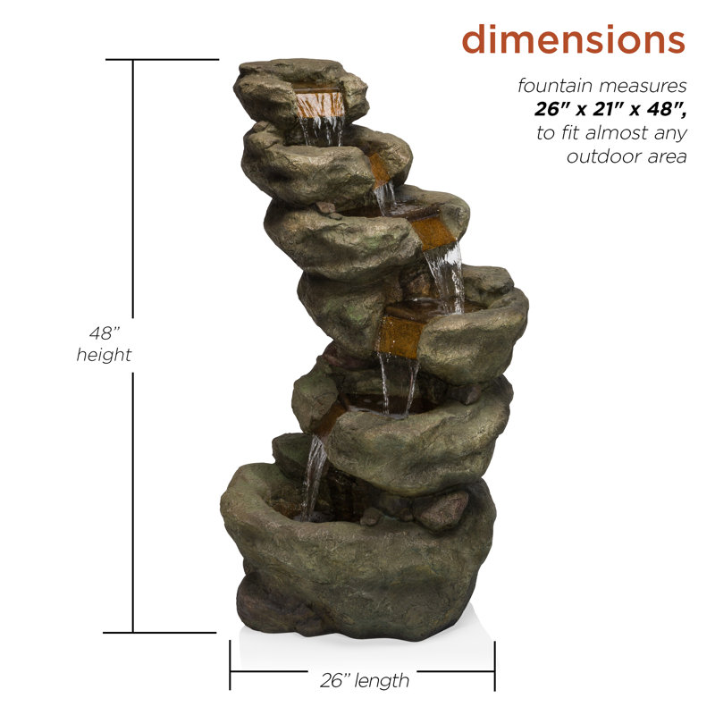 Ricka Weather Resistant Floor Fountain with Light, 48" H x 21" W x 21" D