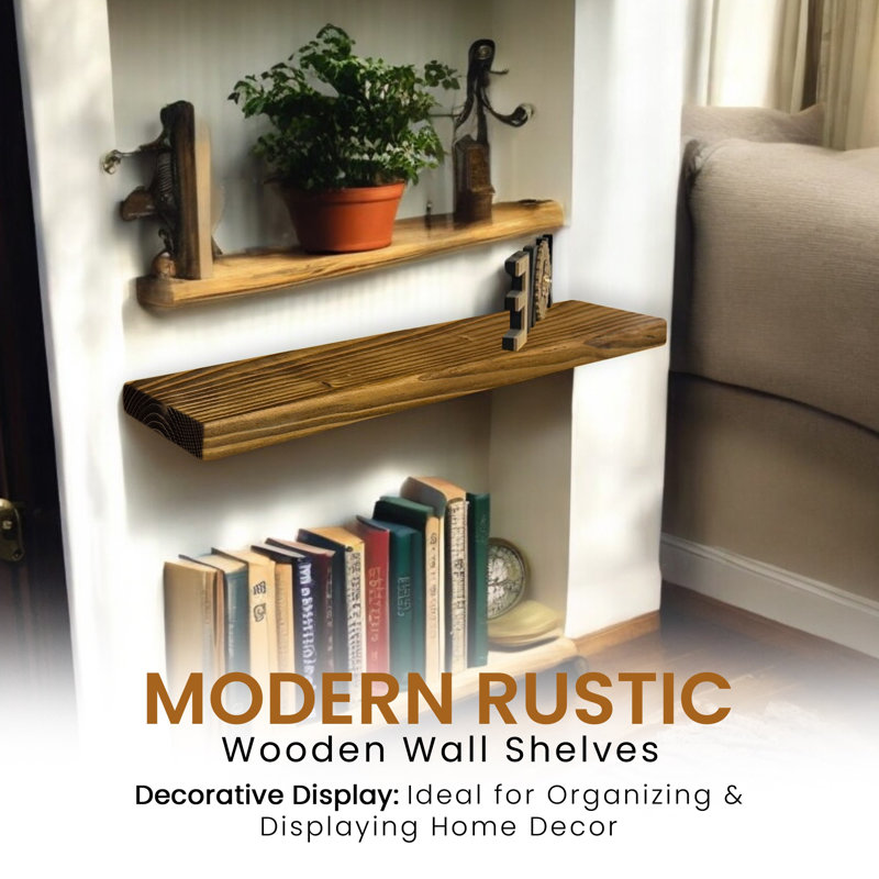 Shelf | Wall-Mounted Wooden Board With FLOATING Brackets, Tudor Oak, 4.5cm H x 120cm W x 22cm D