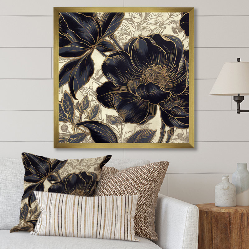 Impression sur toile Meghan Blue Gold Carnation Flower I sur toile, H 16 po x l 16 po x P 1 po, Encadrement doré