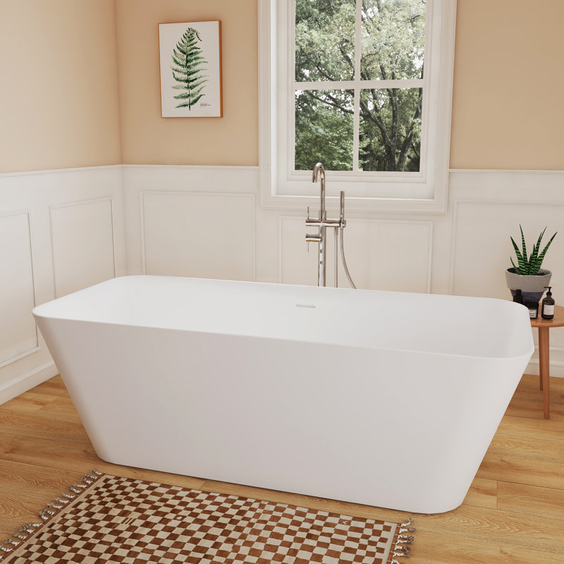 Fslefay 67'' Freestanding Bathtub Solid Surface Deep Soaking Tubs