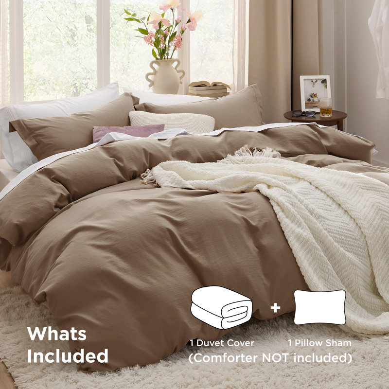 Bedsure Microfiber Duvet Cover King Size - Prewashed Cotton-Like Extra Soft Bedding Set (Set of 3), Deep Khaki
