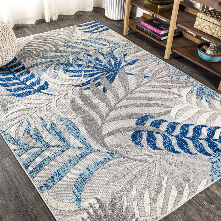 Bliss Rugs Oasis Modern Blue and Gray Outdoor Area Rug, 8' Round