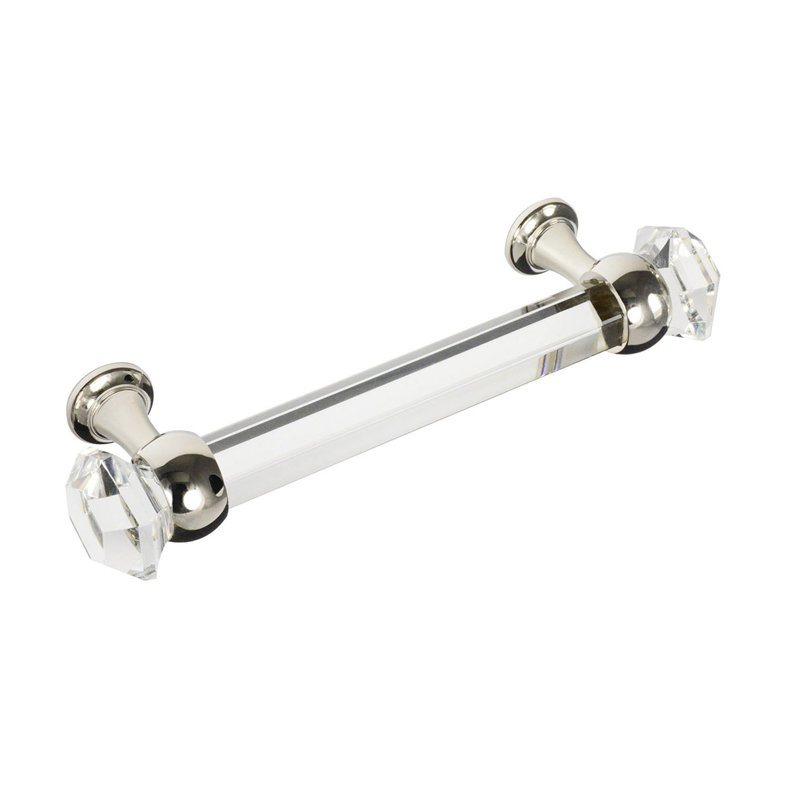 Poignée de meuble centrale 4 "Elegance, Transparent / nickel poli, 4"