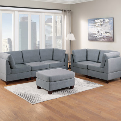 Modular Sofa Set 6Pc Set Living Room Furniture Sofa Loveseat Couch Linen Like Fabric 4X Corner Wedge 1X Armless Chair And 1X Ottoman