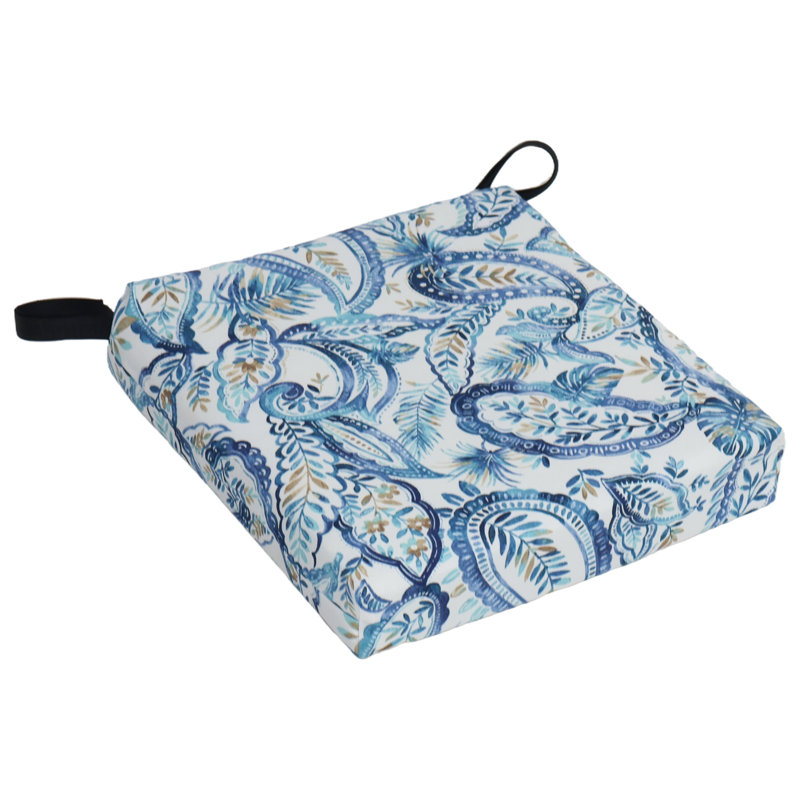 Outdoor 3'' Seat Cushion, White/Blue Paisley