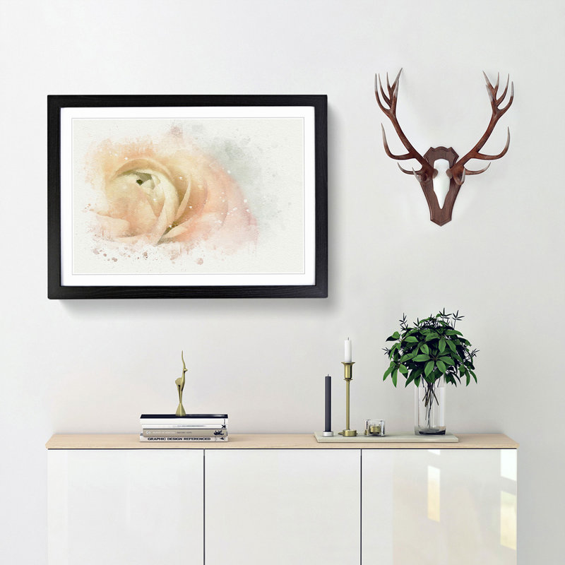 Pink Ranunculus Flower - Framed Print, Black, 40cm H x 60cm W x 2cm D