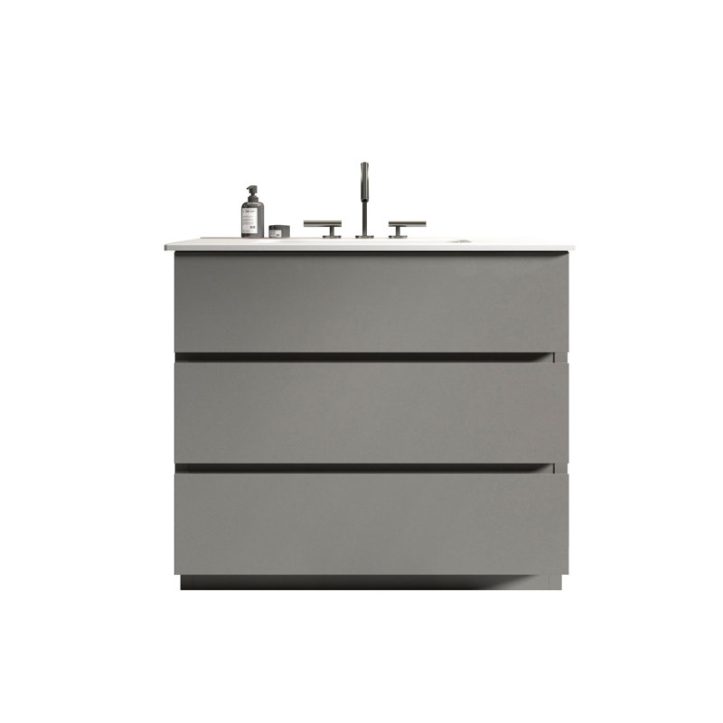Bathroom Vanity Sink 36" - Gray, Silent, Extra Storage Gray Silent Drawer, Spacious Compartment, Gray, 36"