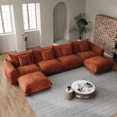 Modular Cloud Sectional Sofa with Ottoman, Convertible Chenille Couch, Pet-Friendly Soft Fabric Reversible Chaise for Living Room
