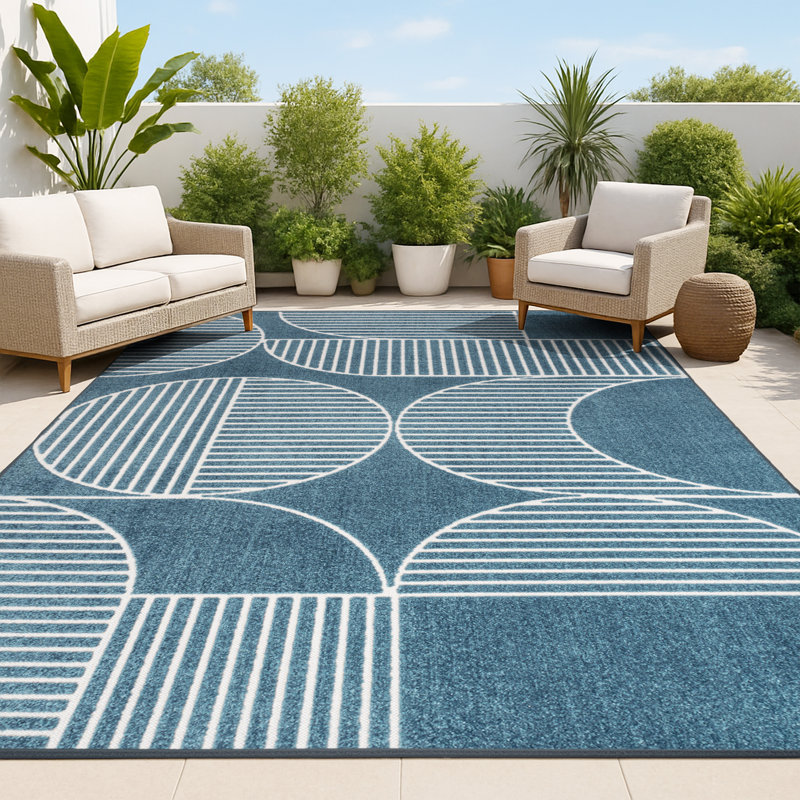 Tapis rayé bleu marine / crème Nordby, Rectangle 7 pi 10 po x 10 pi