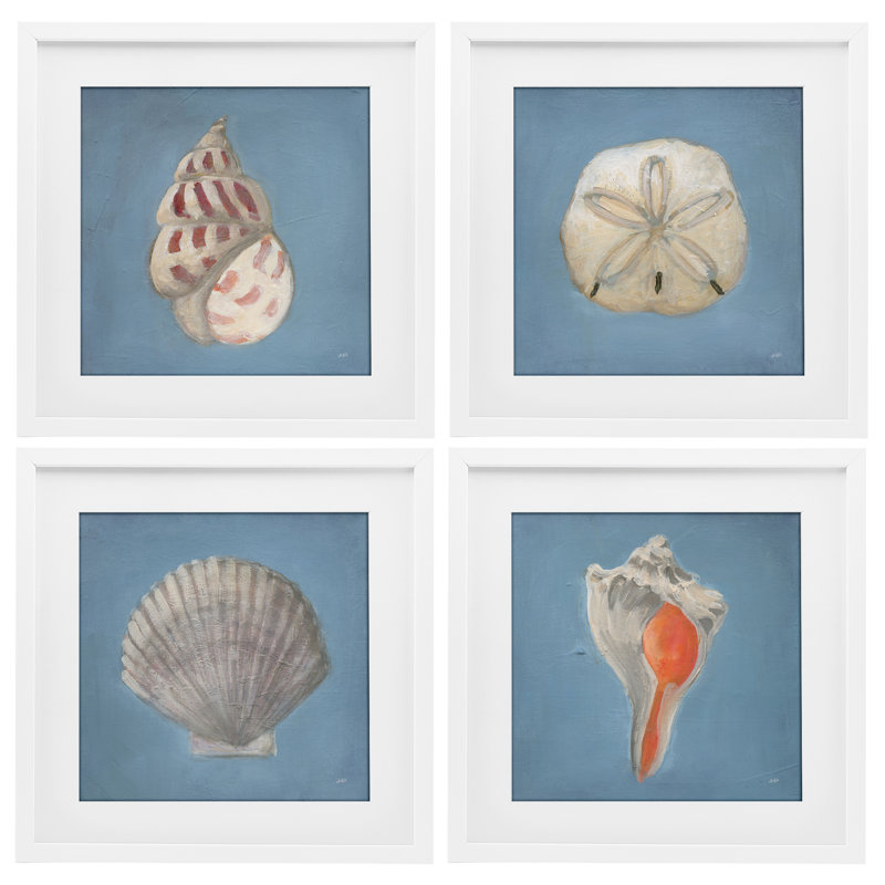 Ensemble de 4 impressions encadrées sous verre Soft Sea Shell Collection, design par Julia Purinton, H 16 po x l 16 po