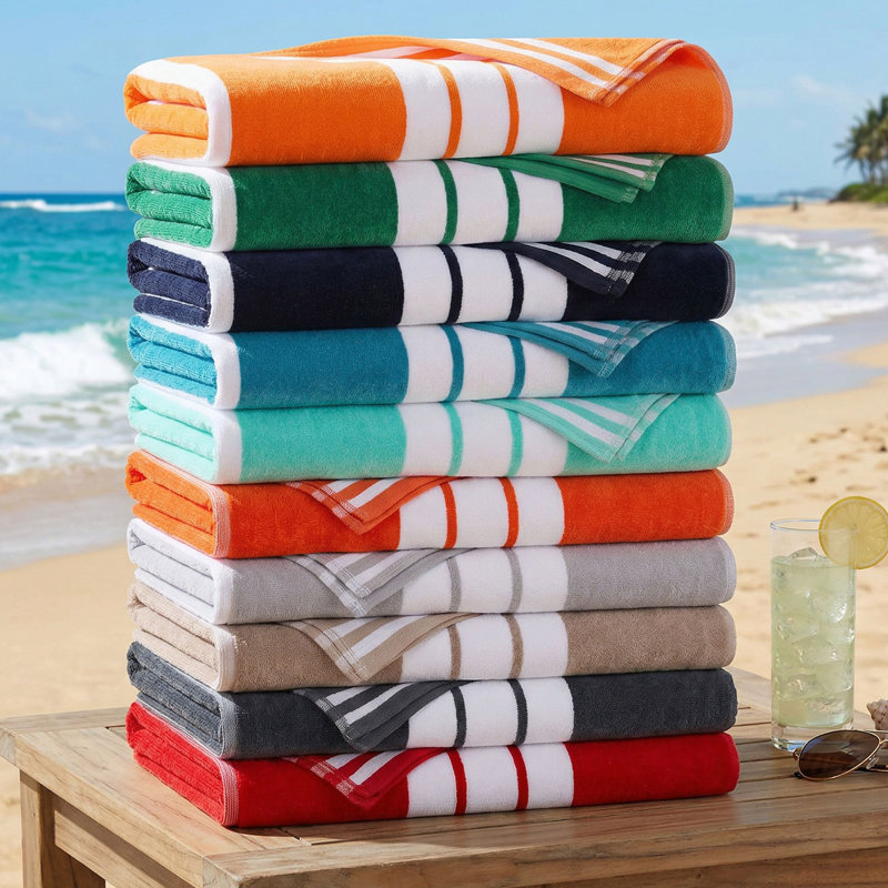 Chira Oversized Stripe Cabana 100% Cotton Beach Towel, Light Gray, Beach Towel - 6 Pack