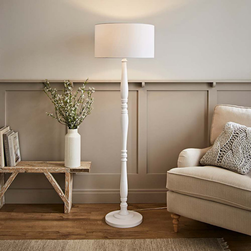 Arialdo 157cm Traditional Floor Lamp, White, Matte White