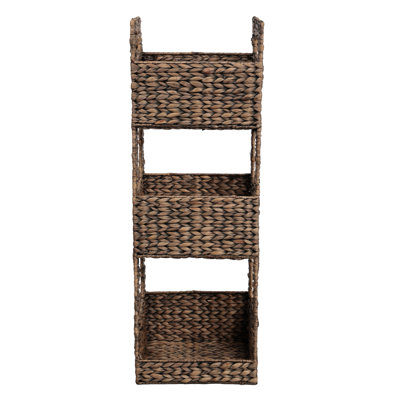 Savannah 35.5 in. H Coastal Handwoven Water Hyacinth 3-Tier Freestanding Storage Tower with Metal Frame and Handles, Brown