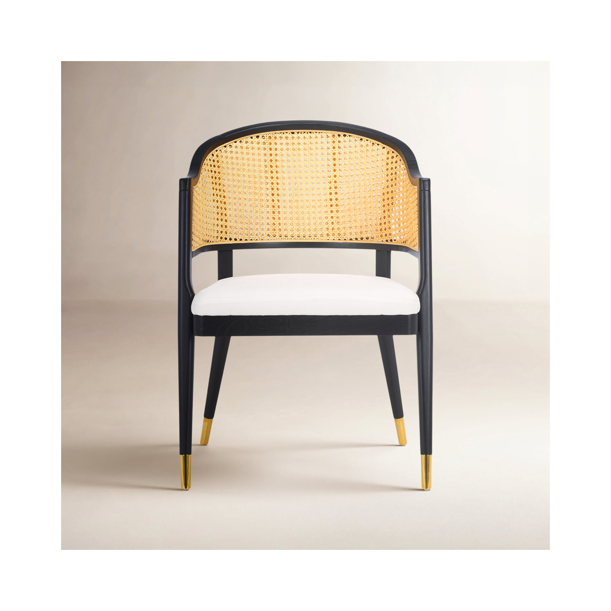 Godfrey Cane Back Arm Chair, Black/Natural