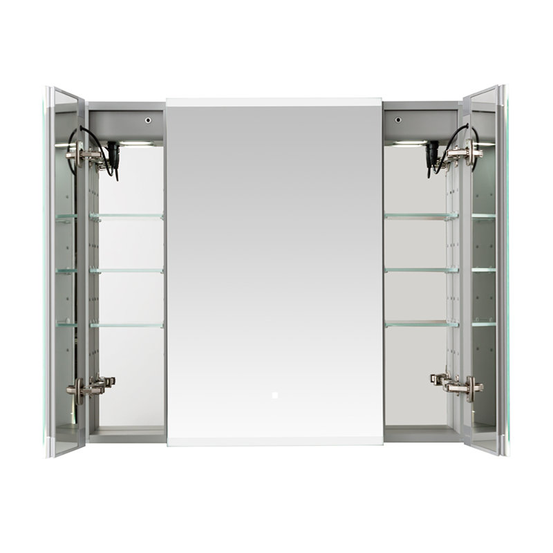 Armoire à pharmacie à DEL avec prises électriques Edge Royale l 40 po x H 32 po x P 5 po, désembueur, miroir grossissant 3X à DEL réglable
