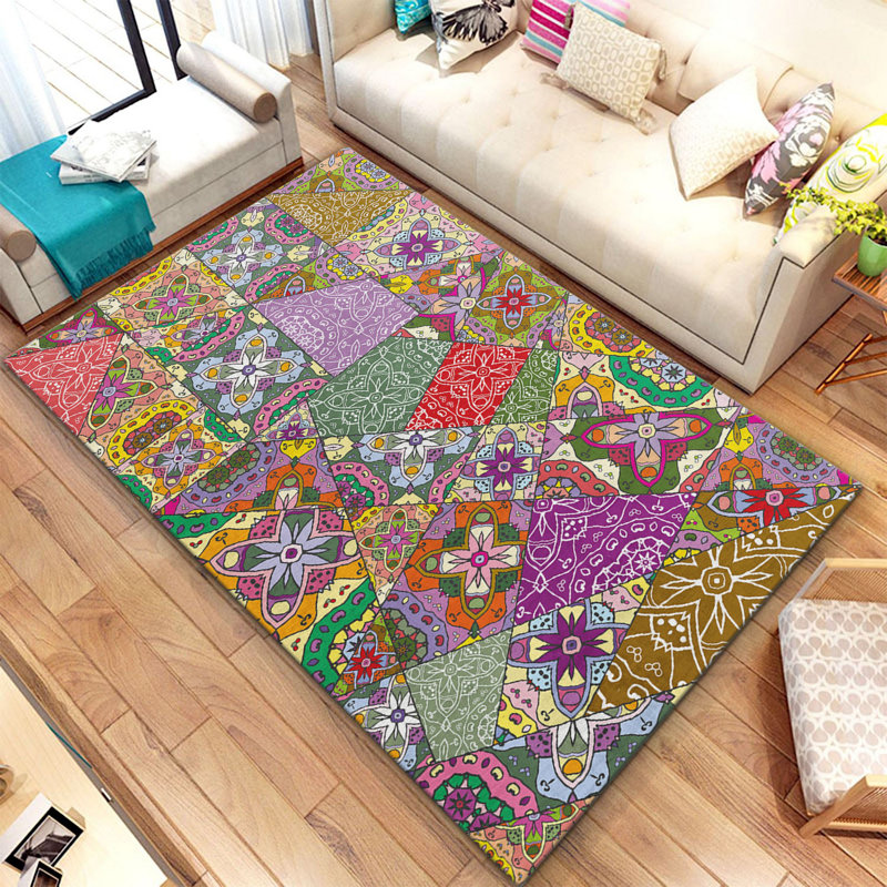 Non-Slip Woven Carpet, 3.3 x 5.9 Feet, 100% Polyester, 0.4 in Pile Height | Durable Raschel Knitting, Felt Dot Underside, Machine Washable | Elegant Digital Print Design for Living Room & Bedroom Décor
