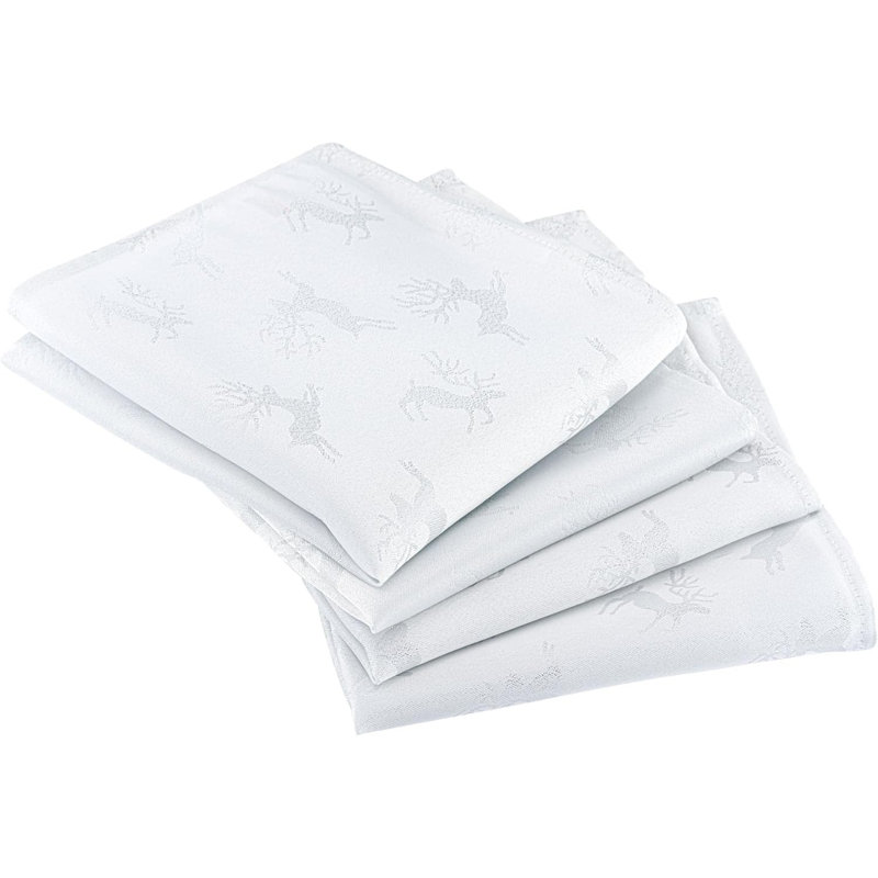 Anaee Polyester Metallic Deer Square Napkin, White/Silver
