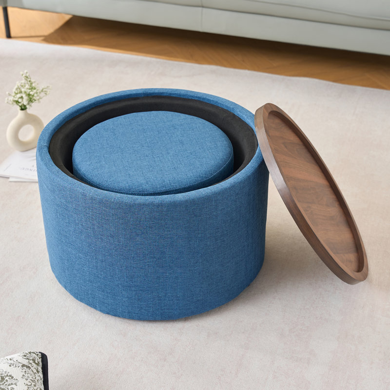 Repose-pieds rembourré avec rangement en bois 2 pièces Ball & Cast, Bleu