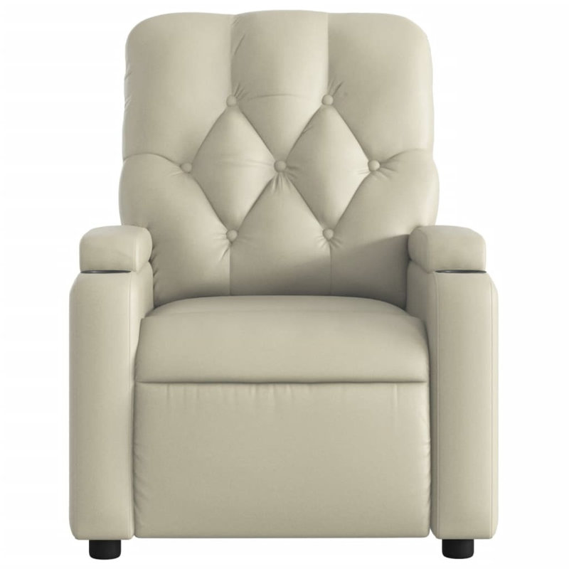 vidaXL 6-Point Massage Recliner Chair for Living Room, Adjustable Back & Footrest, Cup Holder, Cream Faux Leather
