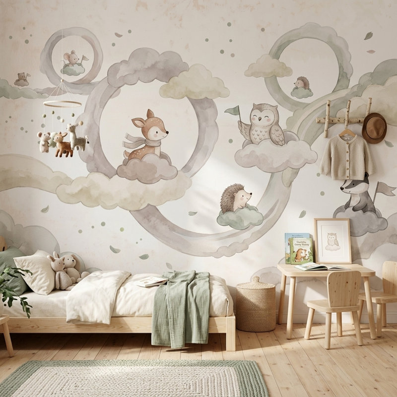 Décoration murale amovible pour chambre d'enfant Cloudy Sky, 100 po x 96 po, Non tissé