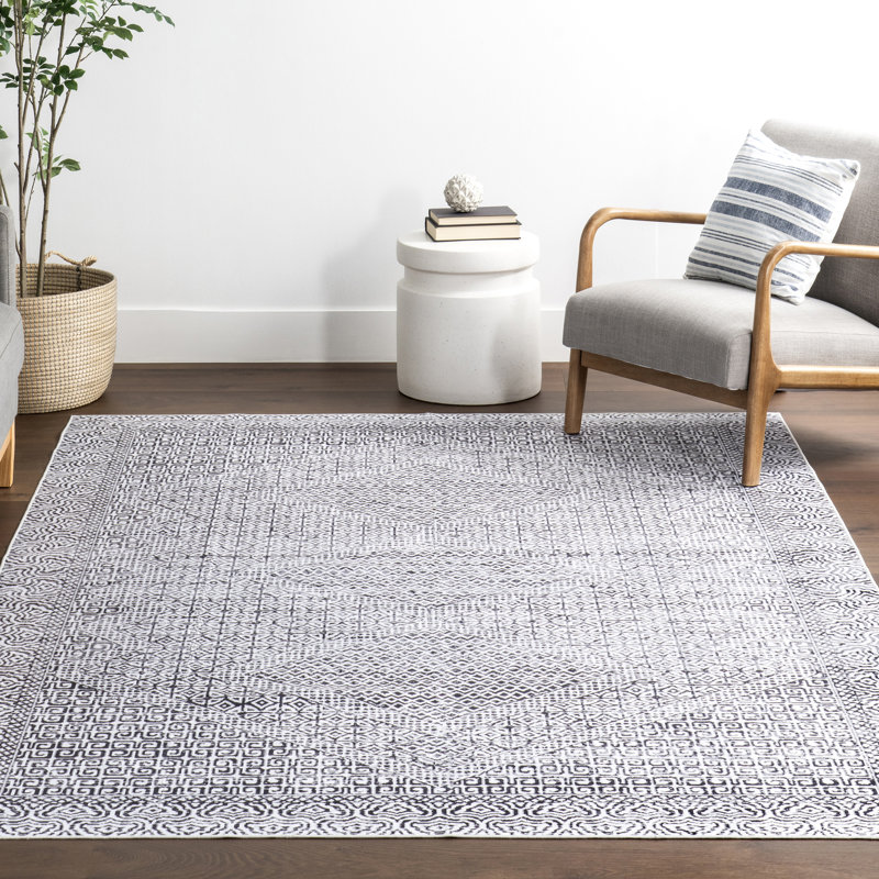Bungalow Rose Reya Transitional SplashGuard Machine Washable Area Rug, Square 6'